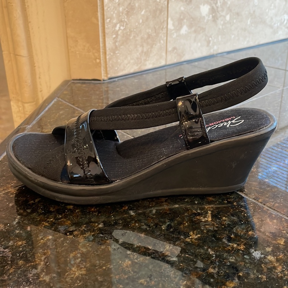 Skechers Black Wedge Sandals - Picture 2 of 5